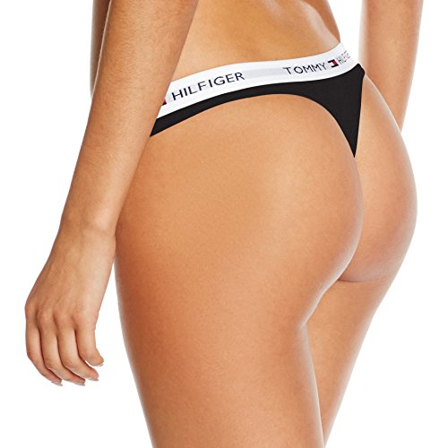 Tommy Hilfiger Tanga de Algodón Cintura elástica con el Logo, Negro (Black), M para Mujer