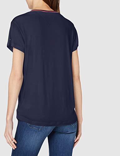 Tommy Hilfiger Tjw Rib Neck tee Ropa Deportiva de Punto, Azul (Twilight Navy C), 40 (Talla del Fabricante: Large) para Mujer