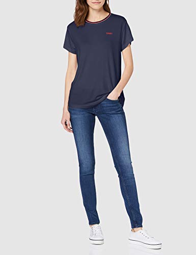 Tommy Hilfiger Tjw Rib Neck tee Ropa Deportiva de Punto, Azul (Twilight Navy C), 40 (Talla del Fabricante: Large) para Mujer