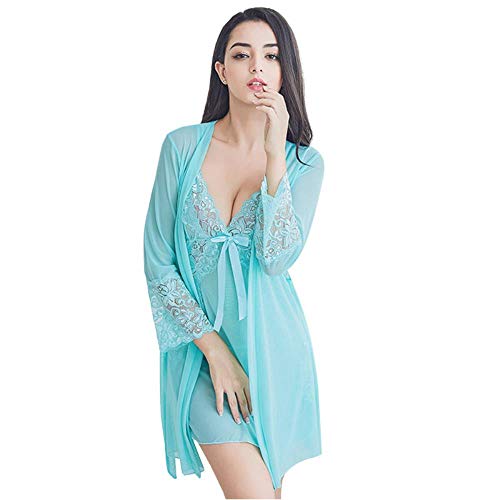 TONGTONG Camisa de Mangas Noche Transparente de la Calidad de Las Mujeres Ropa de Dormir Adulto Contiene Pijamas Atractivos de la Ropa Interior Tres acciones,K,L