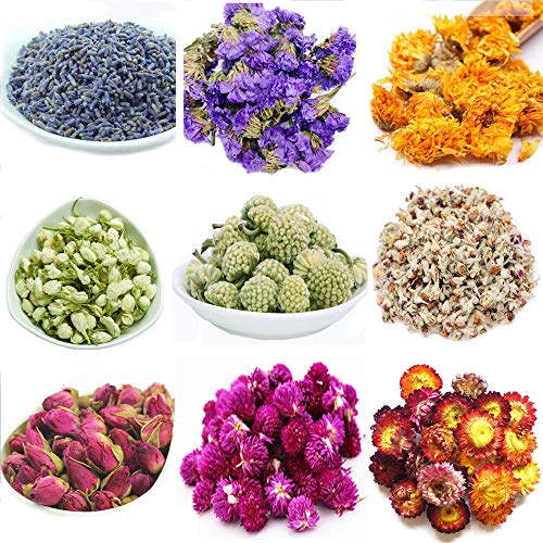 TooGet - Pétalos y Capullos De Flores, Incluye Lavanda, Nomeolvides, Caléndula, Jazmín, Flores de Poto, Acacia, Rosa, Amaranto Globoso y Siempreviva, Perfectos Para Todo Tipo de Manualidades