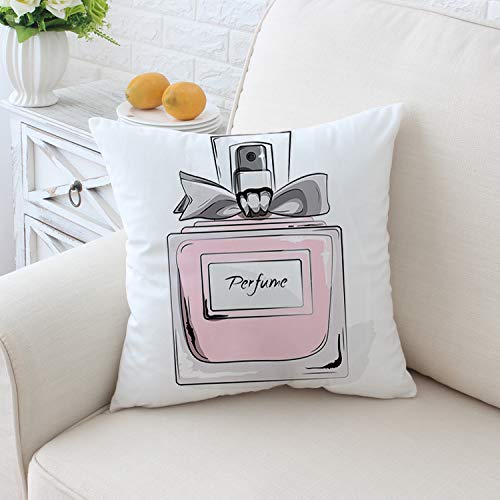 Topyee Funda de cojín Haute Couture con Perfume de Acuarela Rosa Botella en Woman Glamour 45 x 45 cm/18 x 18 Pulgadas, decoración del hogar, Funda de Almohada Cuadrada para Cama y sofá