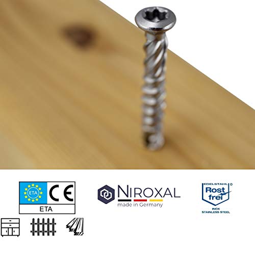 Tornillo de terraza de acero inoxidable Muesca de corte TORX, cabeza redondeada y sin nervaduras V2A 5-mm de espesor 70-mm de longitud 25 unidades 46-mm de rosca parcial Tornillo 5x70