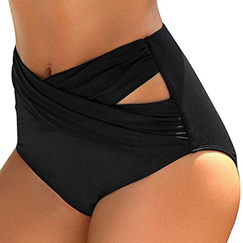 Trajes de baño Mujer SHOBDW Talle Alto Nadar Abajo Tanga Fruncido Tankini Pantalones Cortos De Chico Bragas Señoras Talla Extra Pantalones De Natacion Una Pieza Ropa de Playa Bañadores (L, T-Negro)