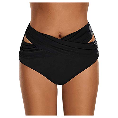 Trajes de baño Mujer SHOBDW Talle Alto Nadar Abajo Tanga Fruncido Tankini Pantalones Cortos De Chico Bragas Señoras Talla Extra Pantalones De Natacion Una Pieza Ropa de Playa Bañadores (L, T-Negro)