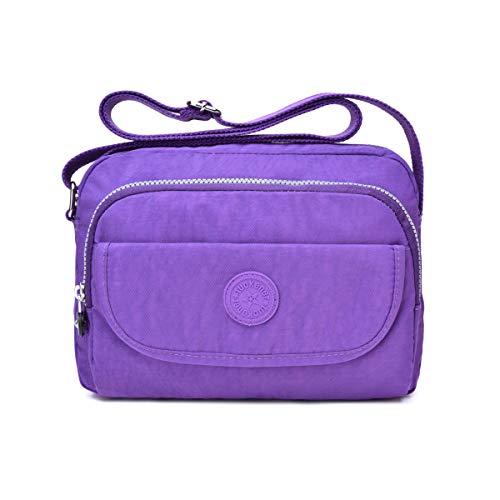 tuokener Bolso Nylon Mujer Bandolera Pequeños Impermeable Bolsos Estampados Bandoleras Bolsa para Viaje,Púrpura