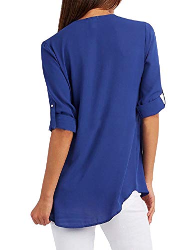 Tuopuda Blusas Camisetas de Gasa Ropa de Mujer Camisas Manga Ajustable Blusas Top (S, Azul)