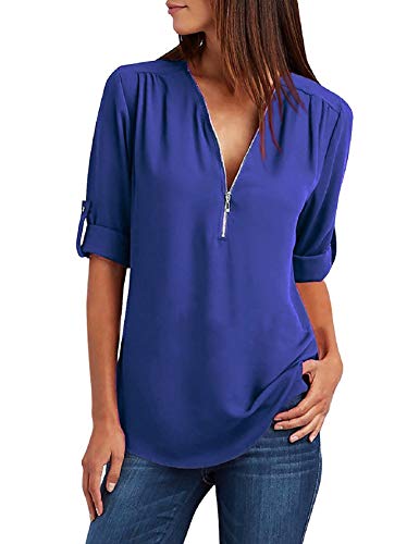 Tuopuda Blusas Camisetas de Gasa Ropa de Mujer Camisas Manga Ajustable Blusas Top (S, Azul)