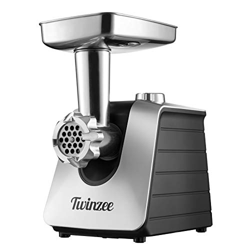 Twinzee Picadora de Carne Eléctrica 1500W (Negro) - para Carne y Salchichas - Robot Cocina, Picador de Carne con 3 Placas de Corte y 3 Boquillas para Salchichas - Picadora Profesional