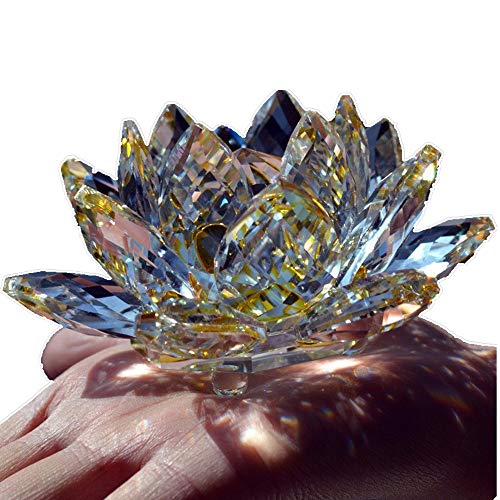 TYGJB Cristal de Cuarzo Fino Cristal de Lotus Flor de Loto Piedras Naturales y minerales Feng Shui Esfera Cristales Flores para Recuerdos de Boda (Amarillo)