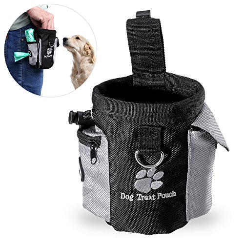 UEETEK Perro tratamiento de cintura bolsa bolso manos libre mascota perro entrenamiento alimentos bolsa de cintura con dispensador de bolsa caca incorporada