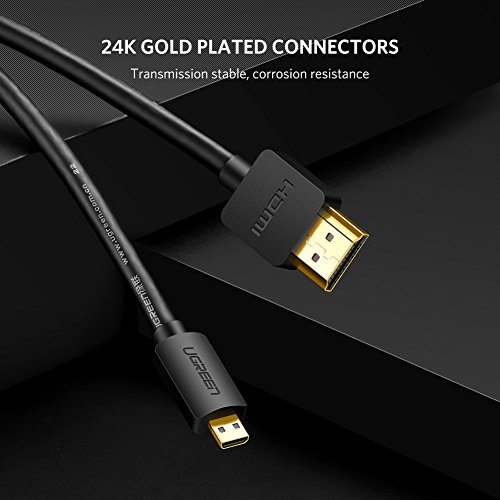 UGREEN Cable Micro HDMI a HDMI Adaptador Micro HDMI to HDMI 3D 4K Alta Velocidad con Ethernet ARC, para Raspberry Pi4, BQ Aquaris M10 M8, Cámara de acción, Sony Alpha, Tableta, Portátil (2 Metros)