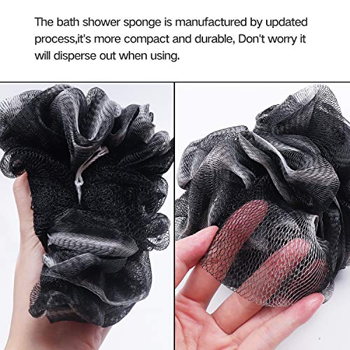 Umitive Esponja de ducha de baño, 4Pcs de cepillo de exfoliación corporal de malla negra de esponja, esponja de esponja de piel limpia para bañarse, cómoda y suave