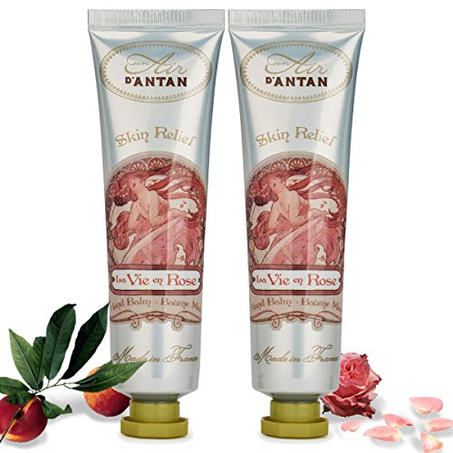 Un Air d’Antan Caja Regalo Mujer Crema Manos Hidratante Francesa DOUCE con Manteca de Karite y Aceite de Almendras, Perfume Melocotón, Rosa, Pachulí, 2x25ml,Navidad Regalo Mujer Originales, Cumpleaños