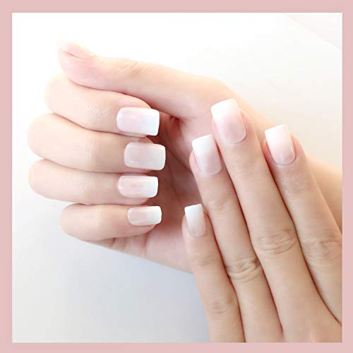 Uñas Postizas Manicura Francesa Rosa Natural Uñas Cortas Puntas de Uñas Falsa Artificial Arte del Uñas 24 Piezas