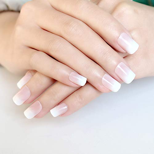 Uñas Postizas Manicura Francesa Rosa Natural Uñas Cortas Puntas de Uñas Falsa Artificial Arte del Uñas 24 Piezas