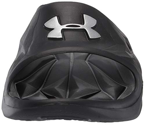 Under Armour Slides UA Locker III Chanclas de hombre, zapatos para playa de secado rápido, chanclas con correa ideales para el vestuario y la piscina, Black/Metallic Silver (001), 8