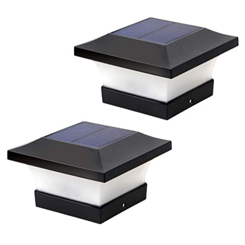 Uonlytech 2 Piezas de Postes Solares Luces Decorativas Led Pilar Columna Lámpara Valla Paisaje Cuadrado Tapa Luz para Jardín Patio Patio (Negro 3W 6000K Luz Blanca)