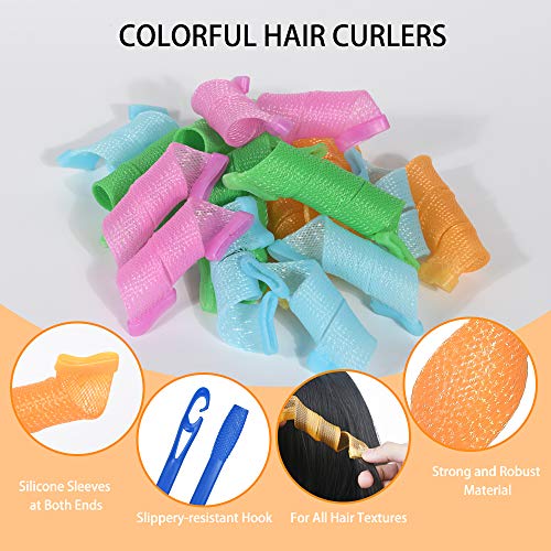 URAQT Sin Rizadores de Calor, 18 Piezas Rizos en Espiral Rizadores de Pelo, Rulos para Cabello Largo con Ganchos para Peinar, Herramientas de Peinado de Bricolaje para Mujeres, 15/25cm