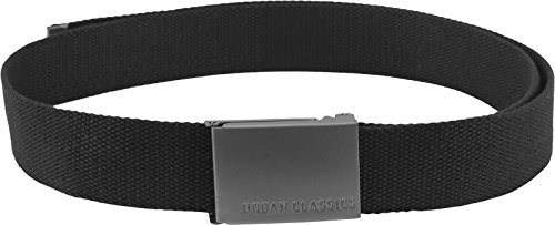 Urban Classics Belt Canvas Unisex, Hombre y Mujer, Correa de Tela, Cinturón de Cuerda sin Agujeros, con Logo en la Hebilla Cuadrada, Negro, Talla Única