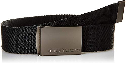 Urban Classics Belt Canvas Unisex, Hombre y Mujer, Correa de Tela, Cinturón de Cuerda sin Agujeros, con Logo en la Hebilla Cuadrada, Negro, Talla Única