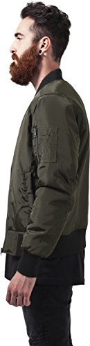 Urban Classics Cazadora de Hombre Chaqueta Bomber de Estilo Urbano, en Verde Oliva con Cuello, Cintura y Puños Negros a Contraste, Cierre con Cremallera, darkolive/black, L