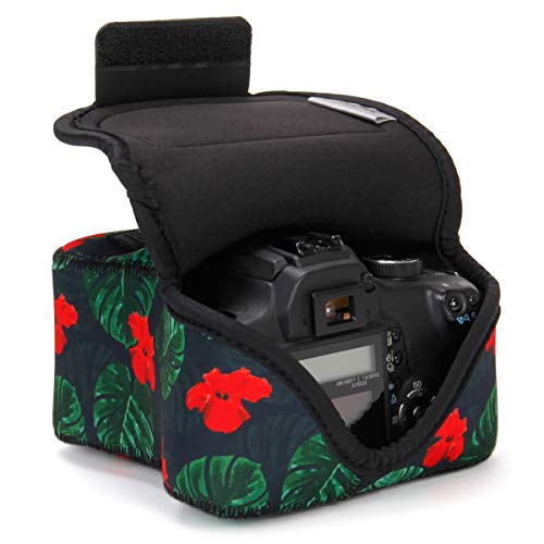 USA Gear Funda para Cámara DSLR con Protección de Neopreno, Presilla para Cinturón y Almacenamiento de Accesorios - Compatible con Nikon D3400, Canon EOS Rebel SL2, Pentax K-70 y más - Tropical