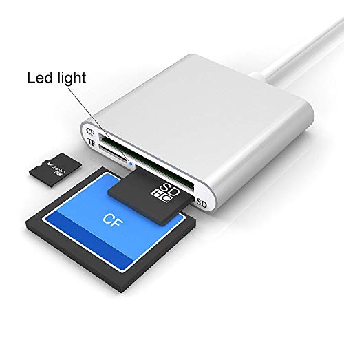 USB 3.0 Aluminum Card Reader, Alcey Superspeed USB 3.0 Multi-in-1 3-Slot Card Reader for CF/SD/Micro SD/TF for iMac, MacBook Air, MacBook Pro, MacBook, Mac Mini, PCs and Laptops