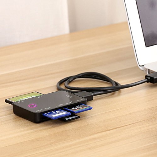 USB 3.0 Multi Lector de Tarjetas 7 en 1 | Lector Externo de Tarjetas superrápido | Lectura paralela de Varias Tarjetas de Memoria | Plug & Play | Mac y PC | Card Reader para | Potente LED | (Negro)