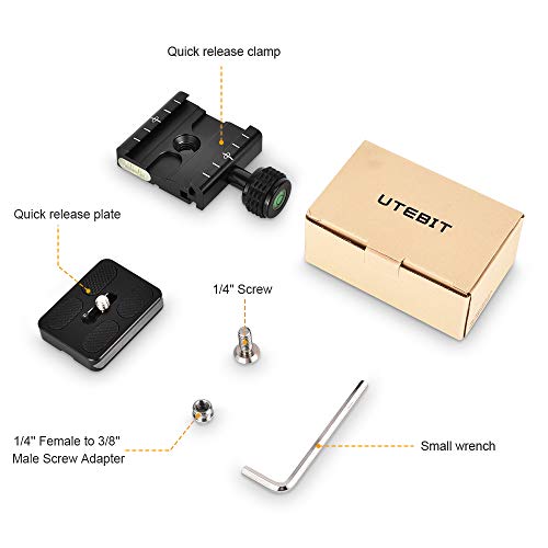 UTEBIT QR 50 mm Aluminio Placa de Liberación Rápida Adaptador de 1/4 Pulgada Built-in Burbuja de Nivel Compatible con Arca Swiss Adaptador de Abrazadera para cámara/trípode