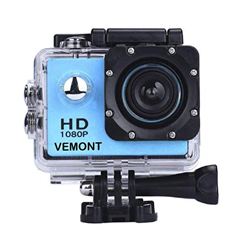 VEMONT Cámara Deportiva 1080P HD Impermeable 30M Pantalla de 2.0 Lente de Gran Angular de 120 Grados Multiples Accesorios para Deportes y Actividades, Buceo, Nadar, Correr, Ciclismo, etc. (Azul)