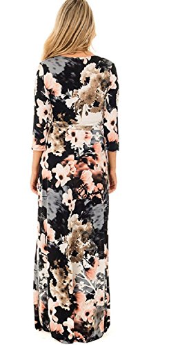 Vestidos Estampados Flores Mujer de Verano Cuello en V Manga 3/4 Cintura Alta con Cinturón Vintage Bohemio Hippie Chic Caftan Tunica Falda Wrap Vestido Imperio Largo para Playa Noche Ceremonia Fiesta