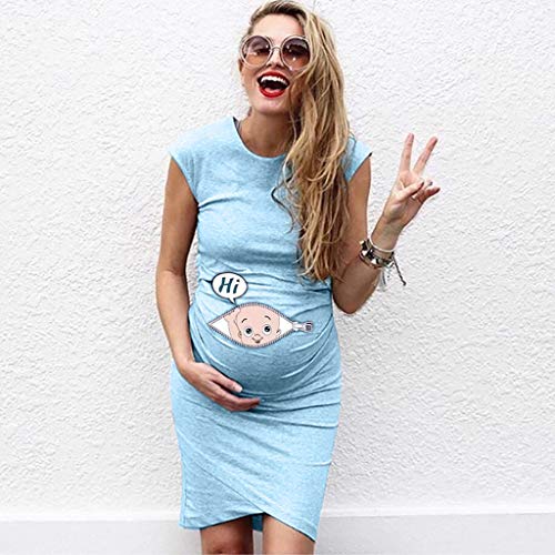 Vestidos sin Mangas de Mujer Ropa premamá Vestido de Maternidad Moda Estampado Baby Falda Larga Mujeres Embarazadas Suelto Casuales Woman Dress Verano MMUEJRY