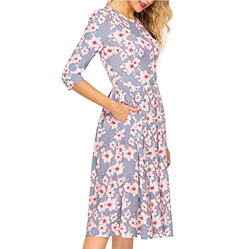 Vestidos Verano Mujer 2019-Ronamick Vestido Estampado Manga Moda Mujer Tallas Grandes Pijama Mujer Vestidos Casual Verano Manga Corta Mujer Sexy Mujer Ropa (Azul,XL)