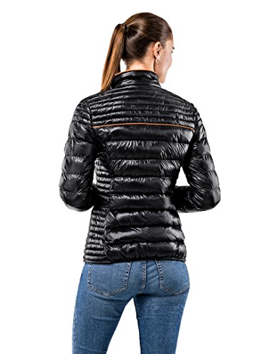 Vincenzo Boretti Chaqueta Acolchada Muy Suave de Mujer, para Entretiempo, Primavera, Invierno, Estilo Elegante Deportiva con Ribete Decorativo de Contraste, Bolsillos Interiores Negro L