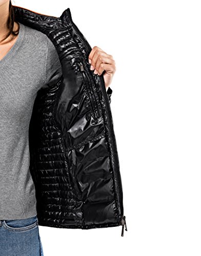 Vincenzo Boretti Chaqueta Acolchada Muy Suave de Mujer, para Entretiempo, Primavera, Invierno, Estilo Elegante Deportiva con Ribete Decorativo de Contraste, Bolsillos Interiores Negro L