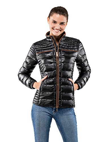 Vincenzo Boretti Chaqueta Acolchada Muy Suave de Mujer, para Entretiempo, Primavera, Invierno, Estilo Elegante Deportiva con Ribete Decorativo de Contraste, Bolsillos Interiores Negro L