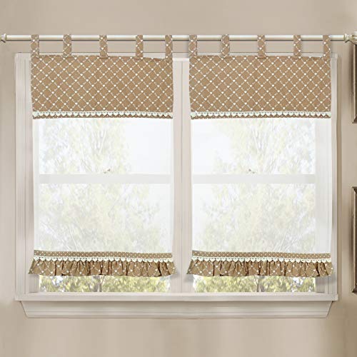 Visillo para Ventana, Cortina Corta de Ventana con Volantes Romántico Rústico Country Chic - Volantes - 45x70 - Blanco/Beige