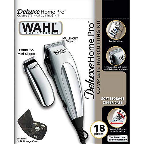 Wahl 79305-1316 HomePro Vogue Deluxe - Cortapelos con accesprios, con cable, battery-powered, plateado