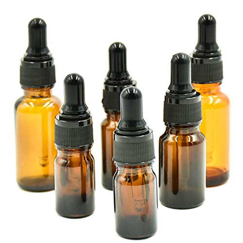 Wandefol 6pcs Botella Cuentegotas, Ambar Frasco Cuentagotas, Botella Vídrio Ambar 5 10 15ml para Maquillaje Aroma Terapia Aceite Esencial Líquido Vídrio con Tapón de Ojos contra UV