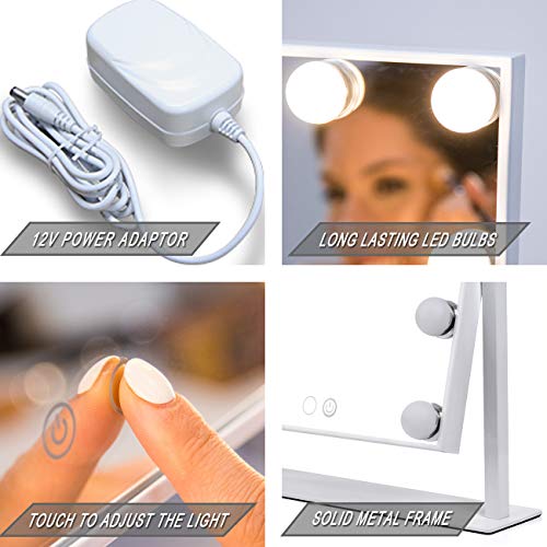 Waneway Espejo Maquillaje Iluminado con 12 X 3W Bombillas LED Ajustable Y Diseño De Control Táctil, Espejo de Tocador Mesa con Luz LED Estilo Hollywood, Espejo Cosmético con Luces, Blanco