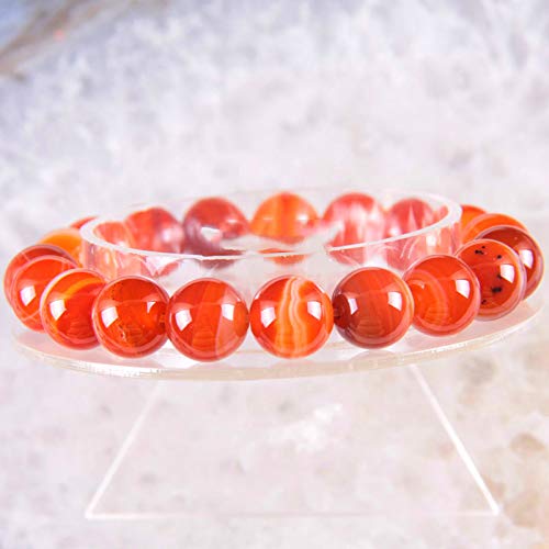 WBHNKT Elástico 10Mm Cuentas Redondas Piedra Natural Naranja Rojo Rojo Calcedonia Pulsera