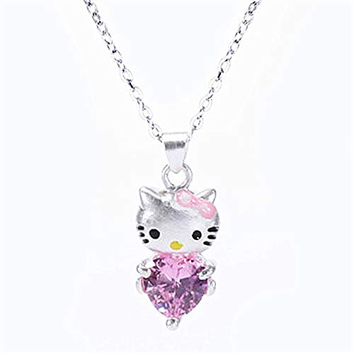 WEIKAI Collar para Mujer Rosa Amor En Forma De Corazón Diamante KT Gato Colgante Hello Kitty Gato Collar Dulce Y Lindo Gato Cadena De Clavícula