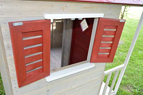 Wendi Toys M12 Summer Villa | Casa infantil de madera roja para exterior | Casa de juegos de jardín de verano para la actividad