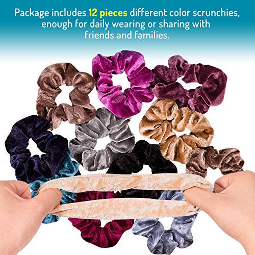 Whaline 12 Piezas Scrunchies de Pelo, Coleteros Elásticos para Mujeres y Chicas, Bandas de Bobble de Terciopelo Suaves, 12 Colores