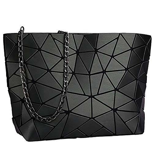 whatUneed Bolso geométrico del enrejado de la moda de las mujeres, la bolsa de mensajero casual cruzada del cuero de la PU para las muchachas (Negro)