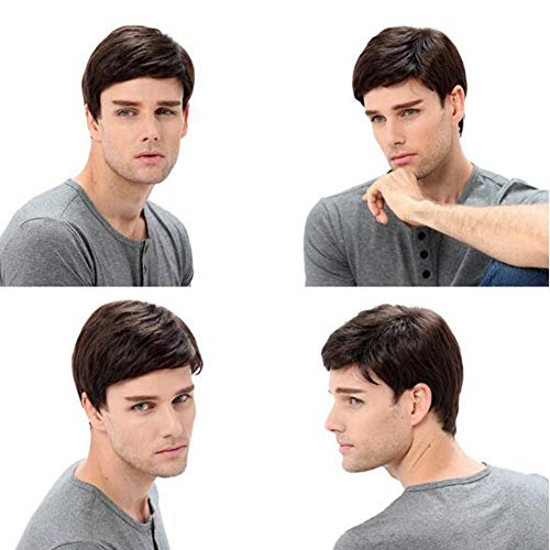 WIGSXIN Peluca para Hombres de Pelo Corto lacio, Natural Ondulado con Capas Peluca de Pelo para Men Uso Diario Carnaval Disfraz Fiesta Halloween 12",01