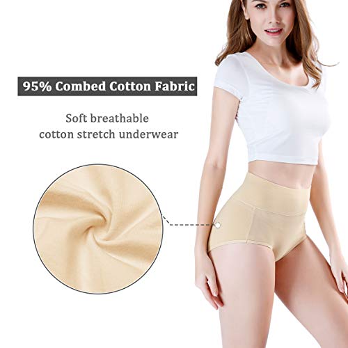 wirarpa Braguitas Culotte Algodón para Mujer Bragas de Cintura Alta Cómodo Faja Reductora Ajustan Pack de 4 Beige XXXL