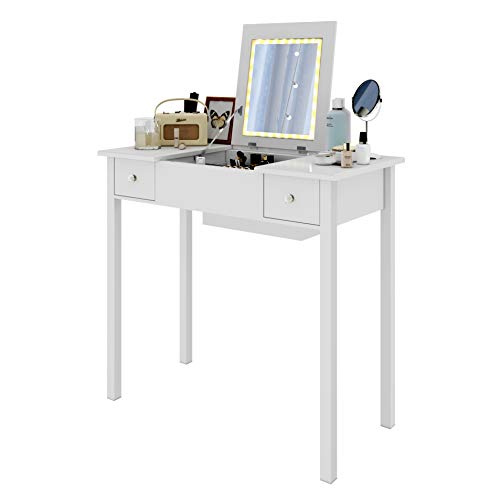 WOLTU Tocador con Espejo Juego de Mesa Cosmético con LED Lámpara 80x40x75cm Blanco MB6040ws