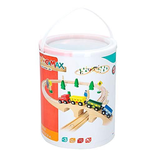 WOOMAX-Tren de madera pasajeros y vías 40 piezas, (ColorBaby 43634)